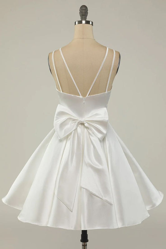 Double Straps White Satin Short Homecoming Party Dress fg3760