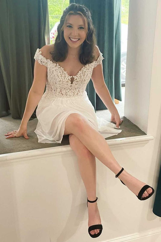 A-Line Appliques Off-the-Shoulder Short Homecoming Dress fg3673