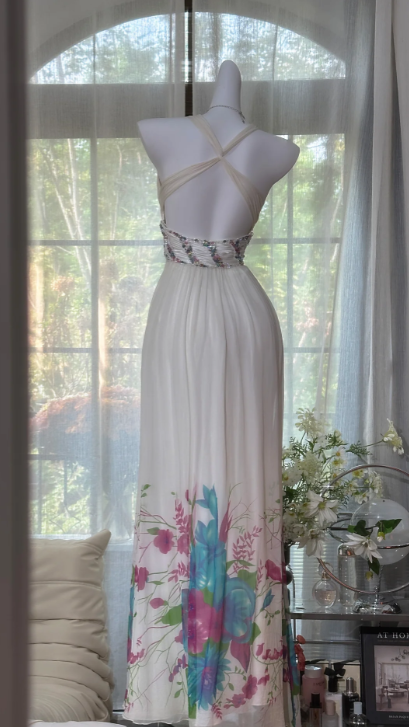 Chiffon Flower Printed Prom Party Dress 21st Birthday Outfit Evening Dress fg8592