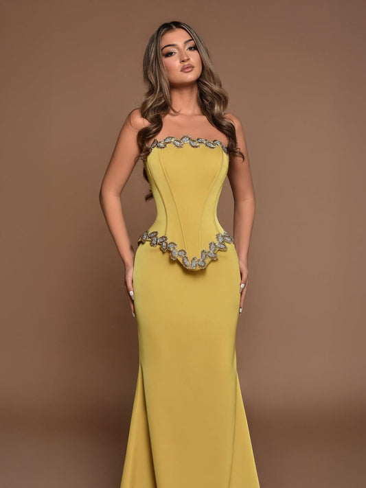 Sleeveless Strapless Mermaid Prom Dress With Beads