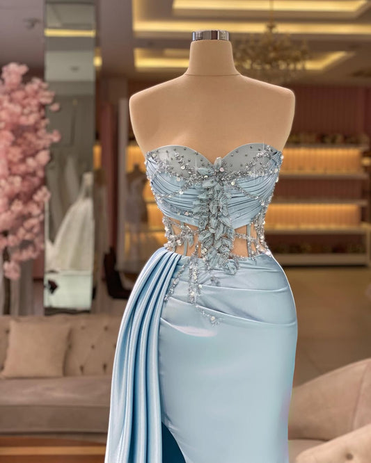 Sleeveless Strapless Sweetheart Beads Mermaid Prom Dress