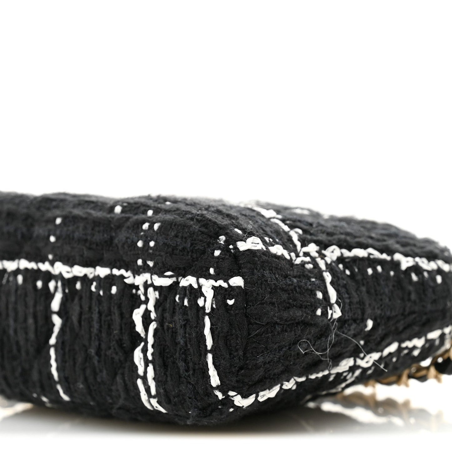 Tweed Quilted Mini Clutch With Chain Black White