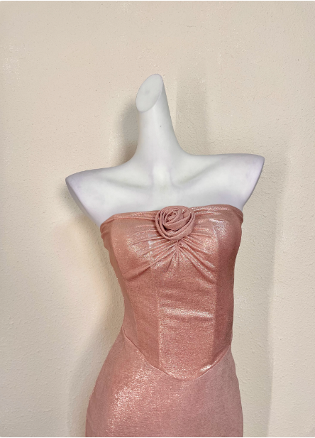 Sweet Pink Mermaid Strapless 3D Floral Applique Satin Long Prom Dress Evening Dress P4712