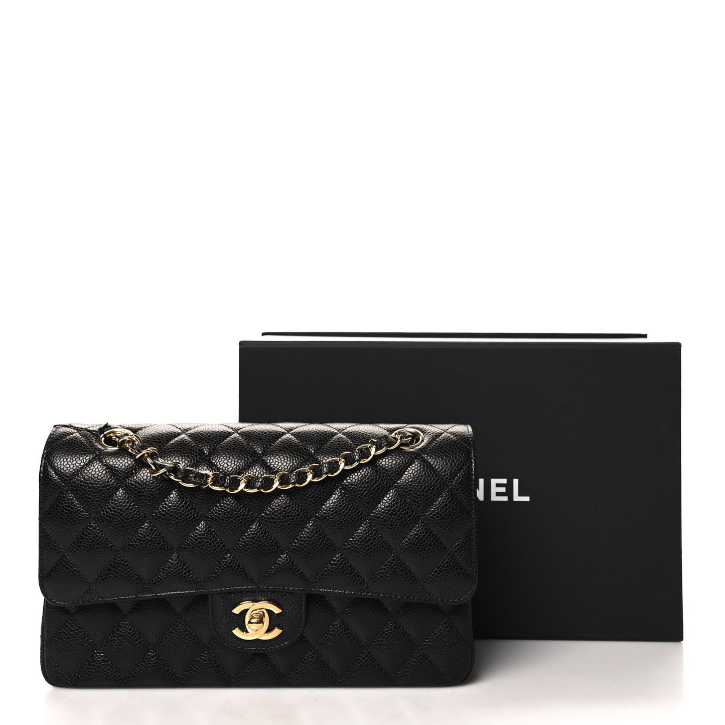 Caviar Quilted Medium Double Flap Black