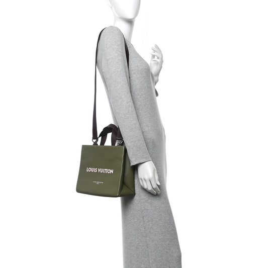 Calfskin Mini Shopper Tote Khaki Green