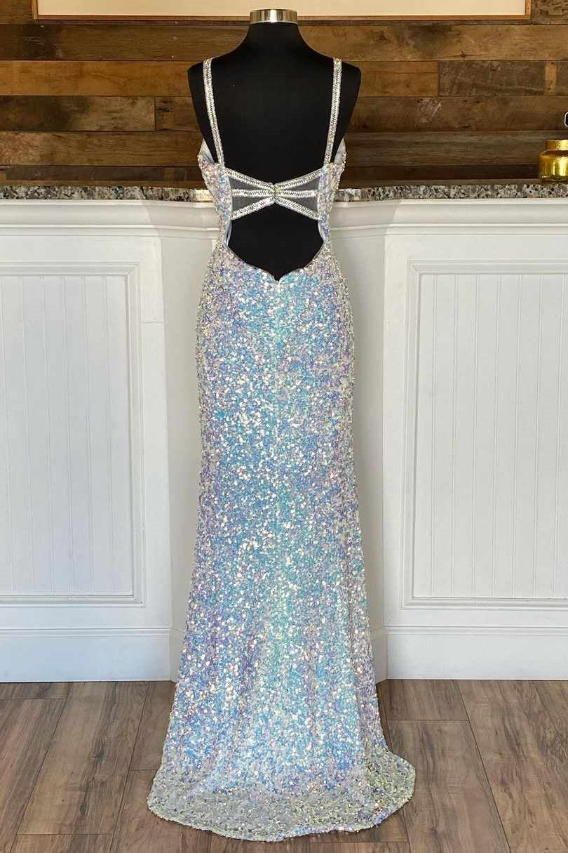 Sparkle Mermaid Evening Dress Slit Spaghetti-Straps With Sequins