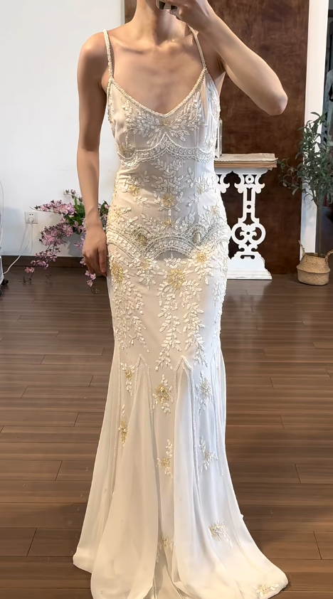 Beading White Vintage Prom Party Dress Evening Dress Birthday Outfit fg8715