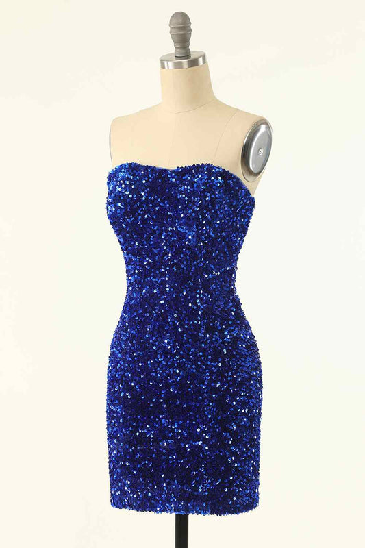 Sheath Strapless Sequins Mini Homecoming Dress