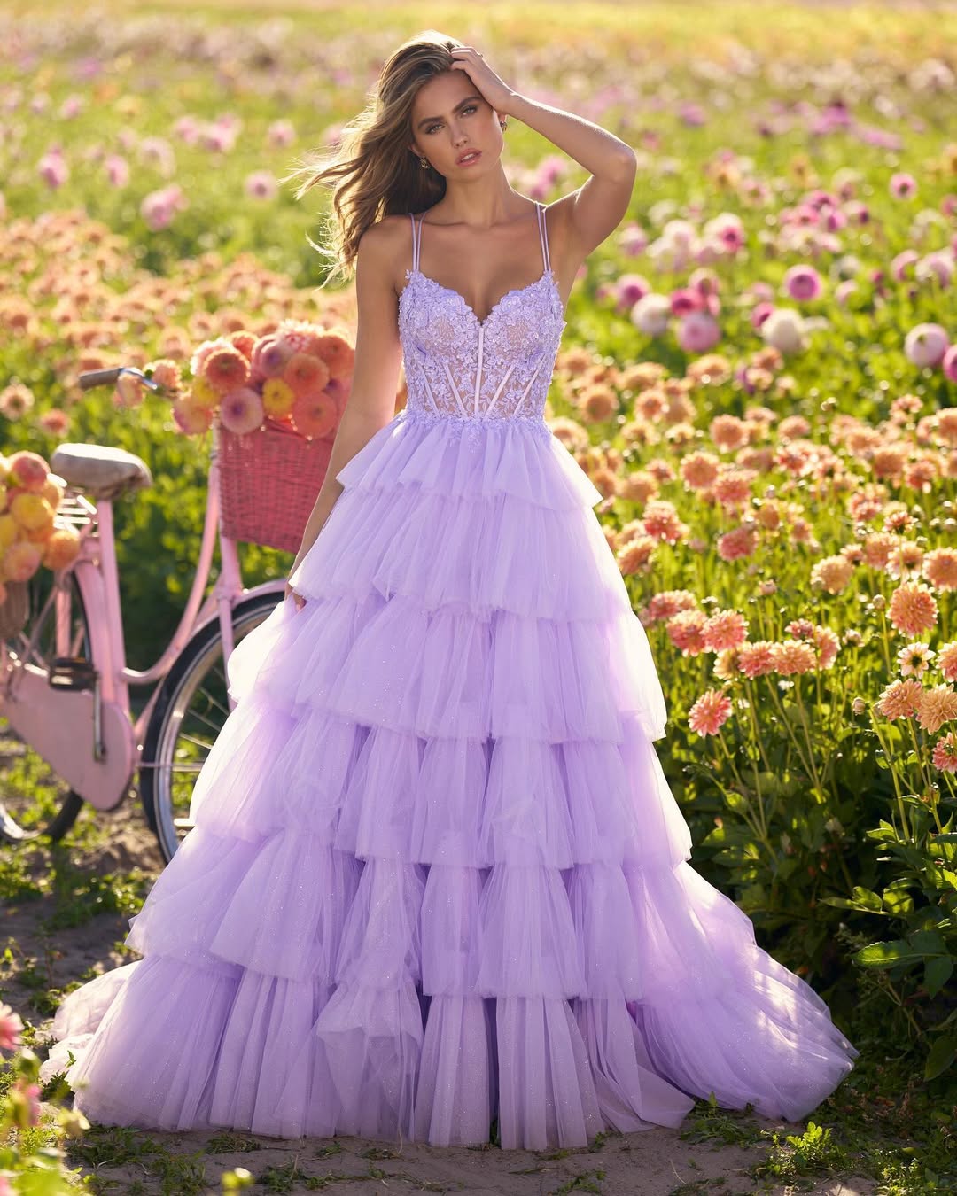 Purple Sleeveless Spaghetti Straps V-Neck A-Line Embroidery Prom Dress