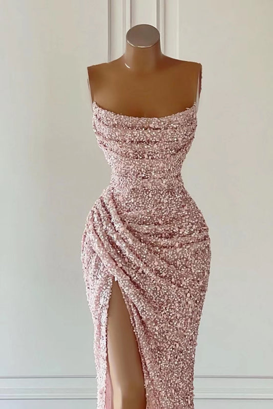 Gorgeous Strapless Mermaid Sequins Evening Dress With Slit