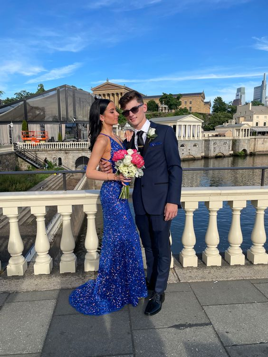 Shiny Royal Blue Sequins Mermaid Evening Dress Long Prom Dress SH987