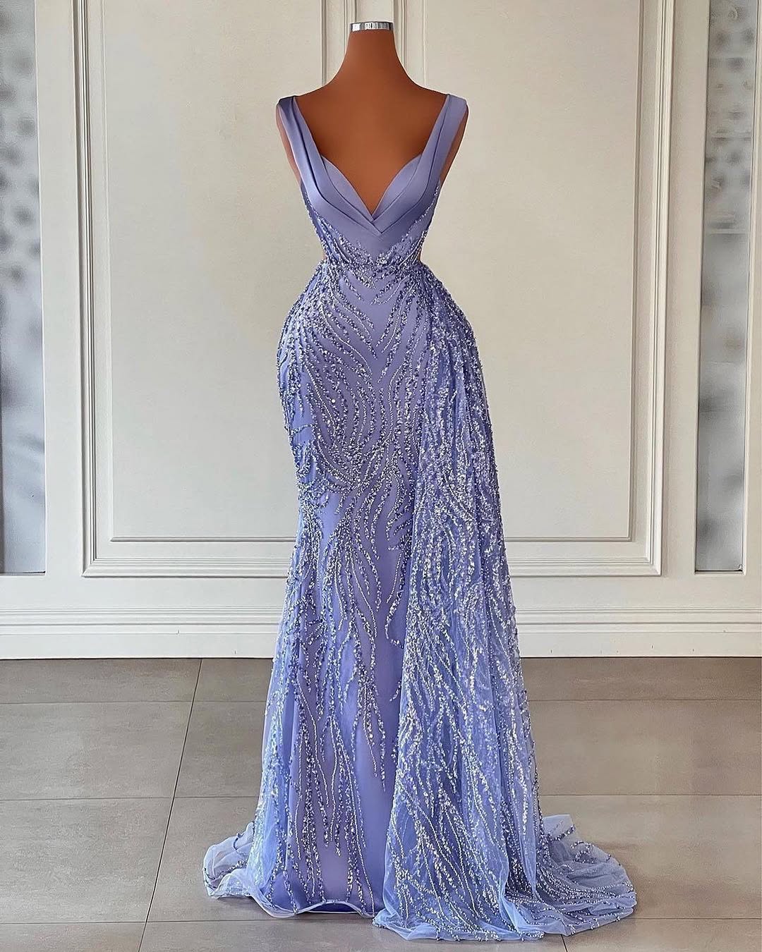 Sleeveless Deep V-Neck Embroidery Mermaid Prom Dress