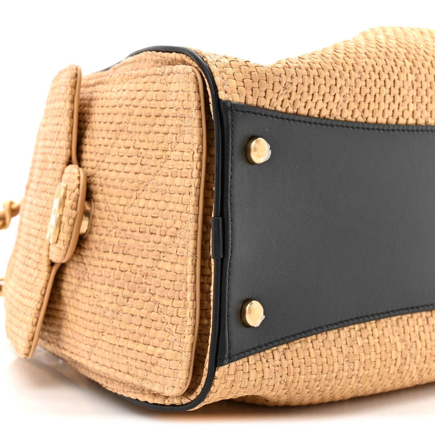 Braided Raffia Calfskin Quilted Small Chanel 25 Handbag Beige Black