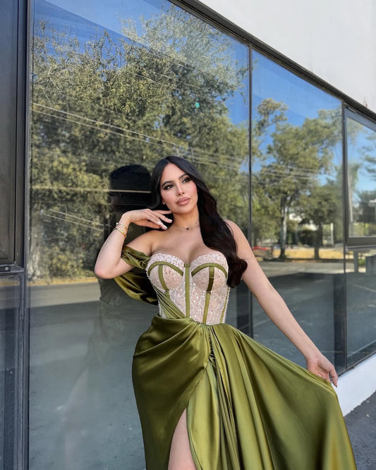 Sleeveless Strapless One-Shoulders Mermaid Beads Prom Dress