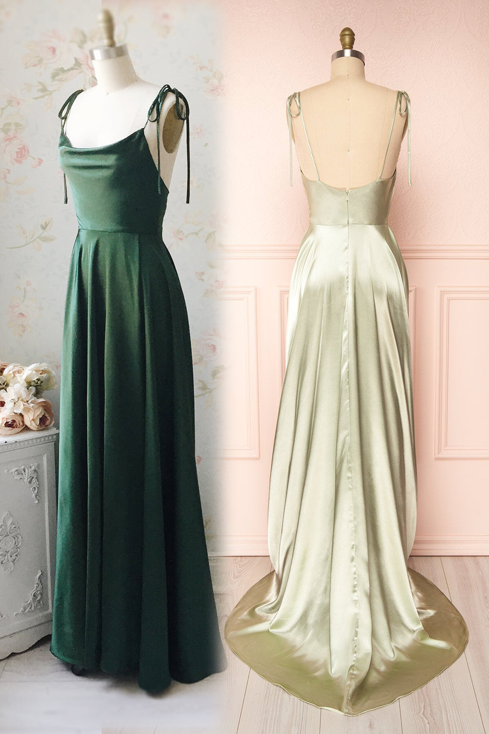 Simple Spaghetti Strap Prom Dress With Slit Open Back