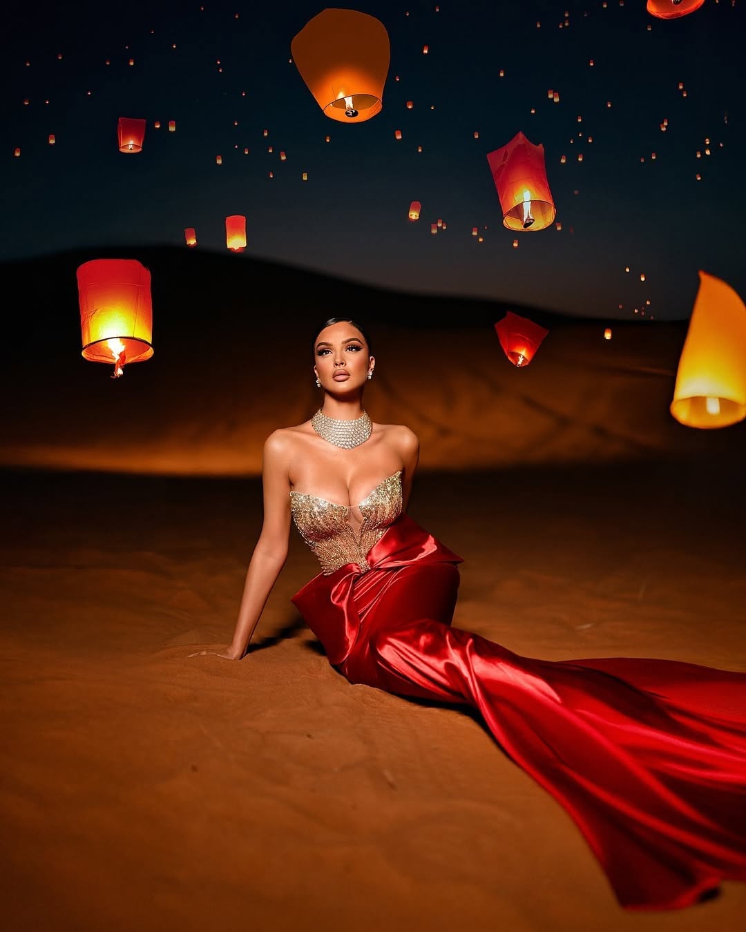 Red Sleeveless Strapless V-Neck Beads Mermaid Prom Dress
