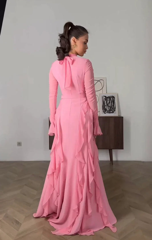 Ruffle Chiffon Women's Casual Dress Long Party Dress fg7442
