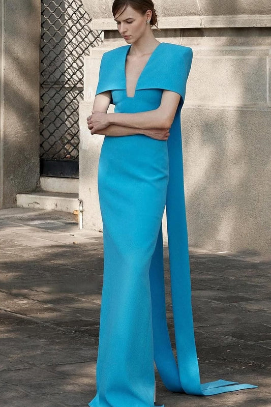 Specifical Deep V-Neck Mermaid Prom Dress With Short Sleeves