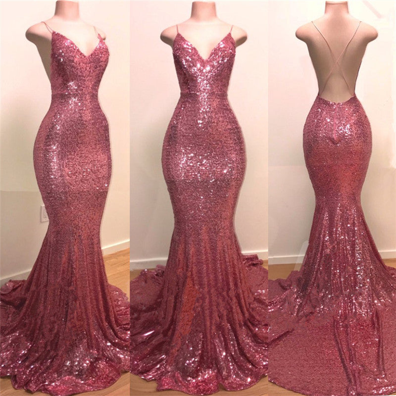 V-Neck Mermaid Evening Dress Sequins