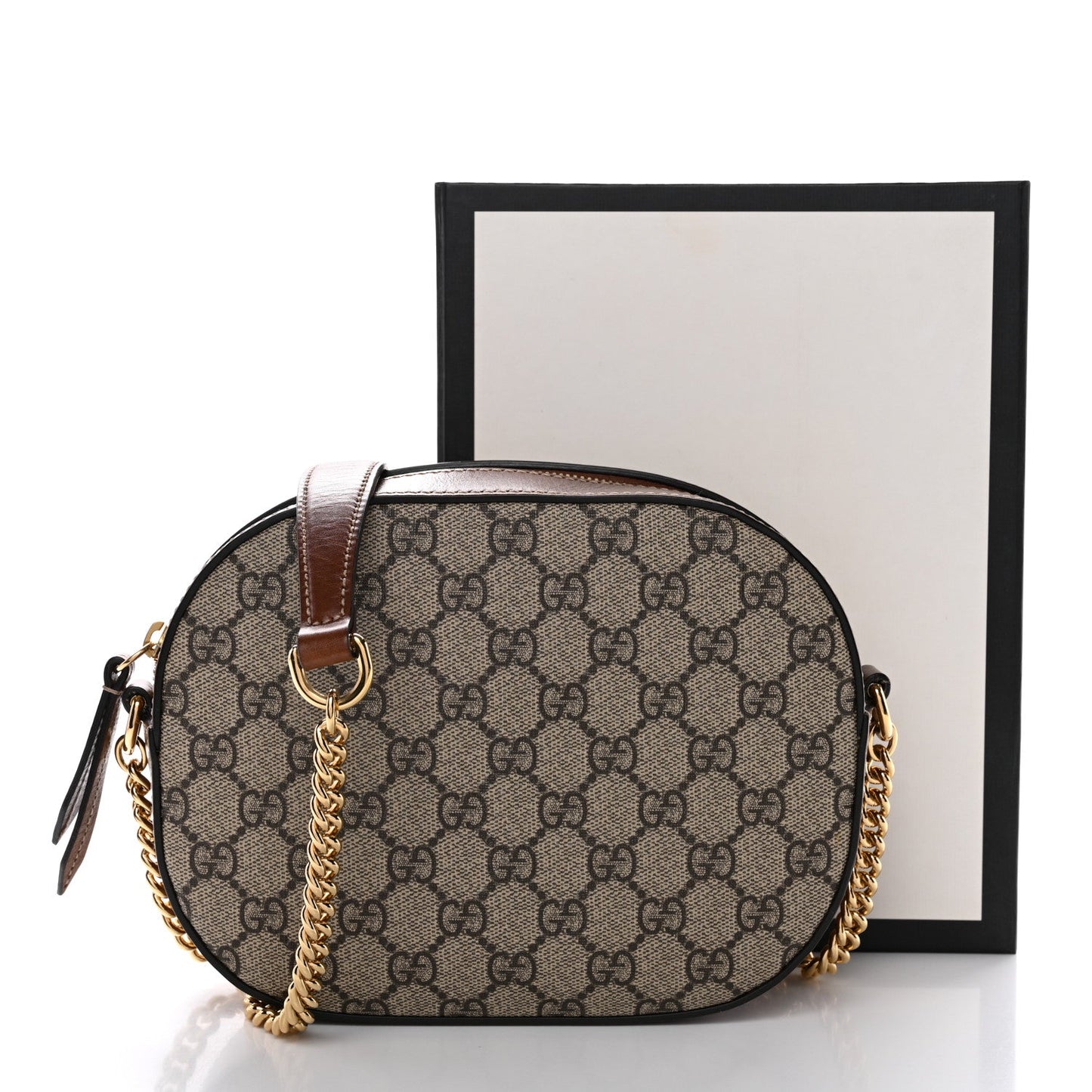 GG Supreme Monogram Cuoio Toscano Mini Chain Shoulder Bag Beige Ebony Cuir