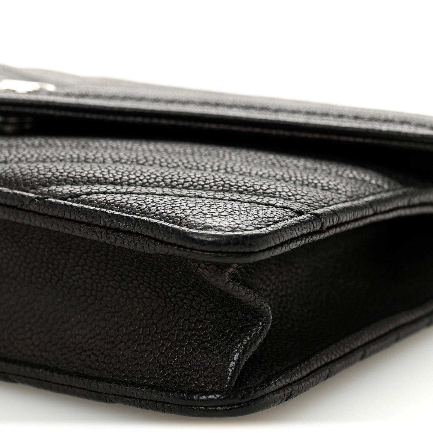 Goatskin Chevron Quilted Statement Wallet On Chain WOC Black