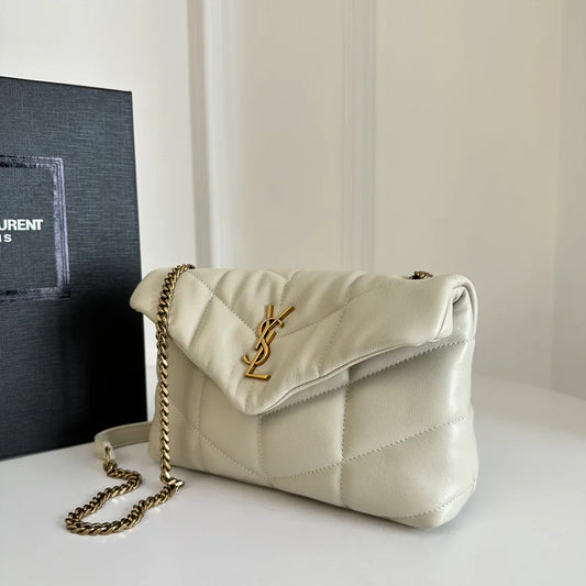 YSL Loulou Puffer Toy Bag In Quilted Lambskin White Size 23x15.5x8.5
