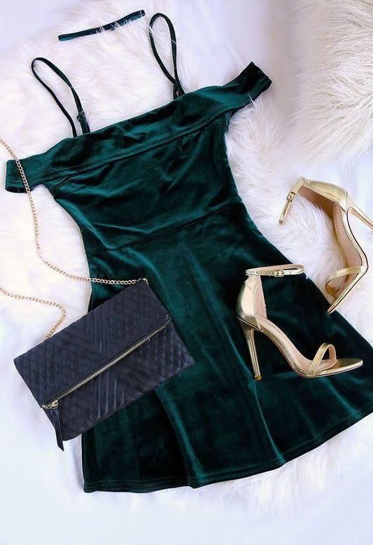 short homecoming dress, hunter green homecoming dress SA1686