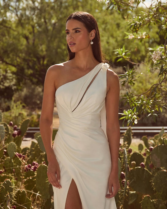 Simple White Sleeveless Halter Asymmetric Mermaid Prom Dress
