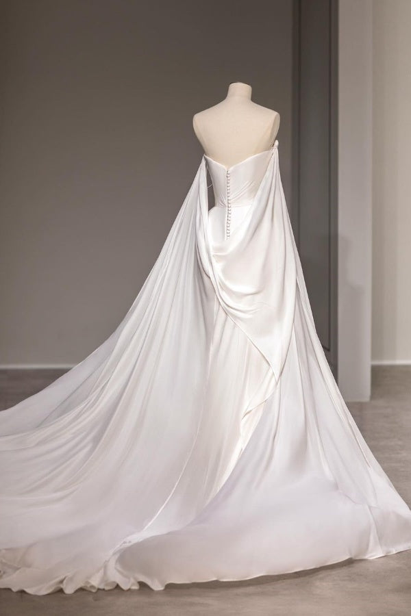 White Strapless Long Prom Dress Mermaid Sleeveless with Slit