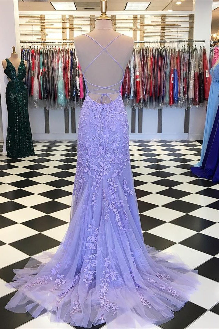 Amazing Spaghetti-Straps Mermaid Prom Dress Tulle With Appliques