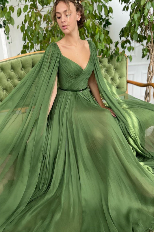 Elegant Green Long Puffy Sleeves Formal Prom Dress Sweetheart Tulle With Split