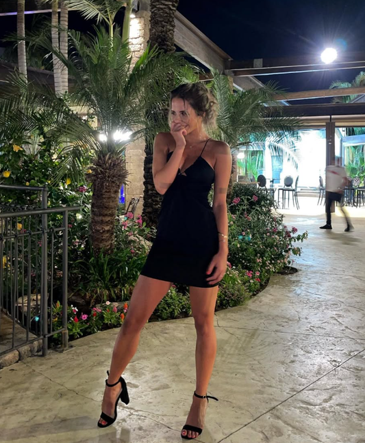 Sexy Sheath Halter Black Satin Short Homecoming Dress Evening Dress SH1890