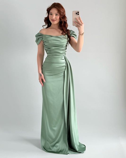 Sleeveless Strapless Off-Shoulders Pleated Prom Dress With Split