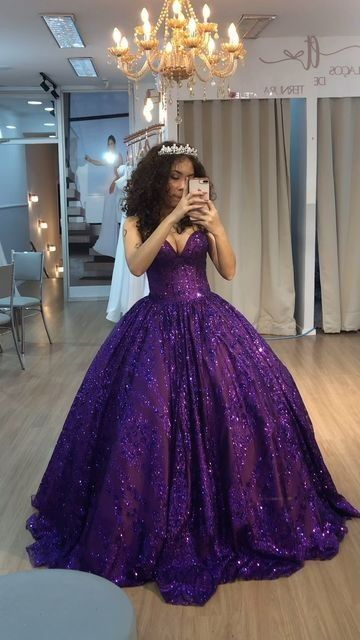Purple Sequin Birthday Ball Gown Prom Dress Party Dress fg8197