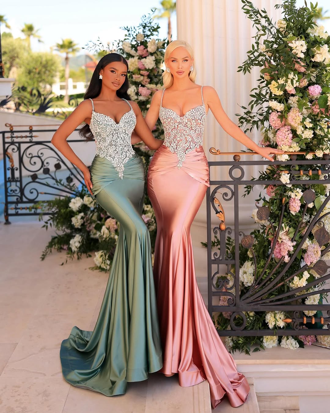 Pink Sleeveless Spaghetti Straps Beads Mermaid Prom Dress