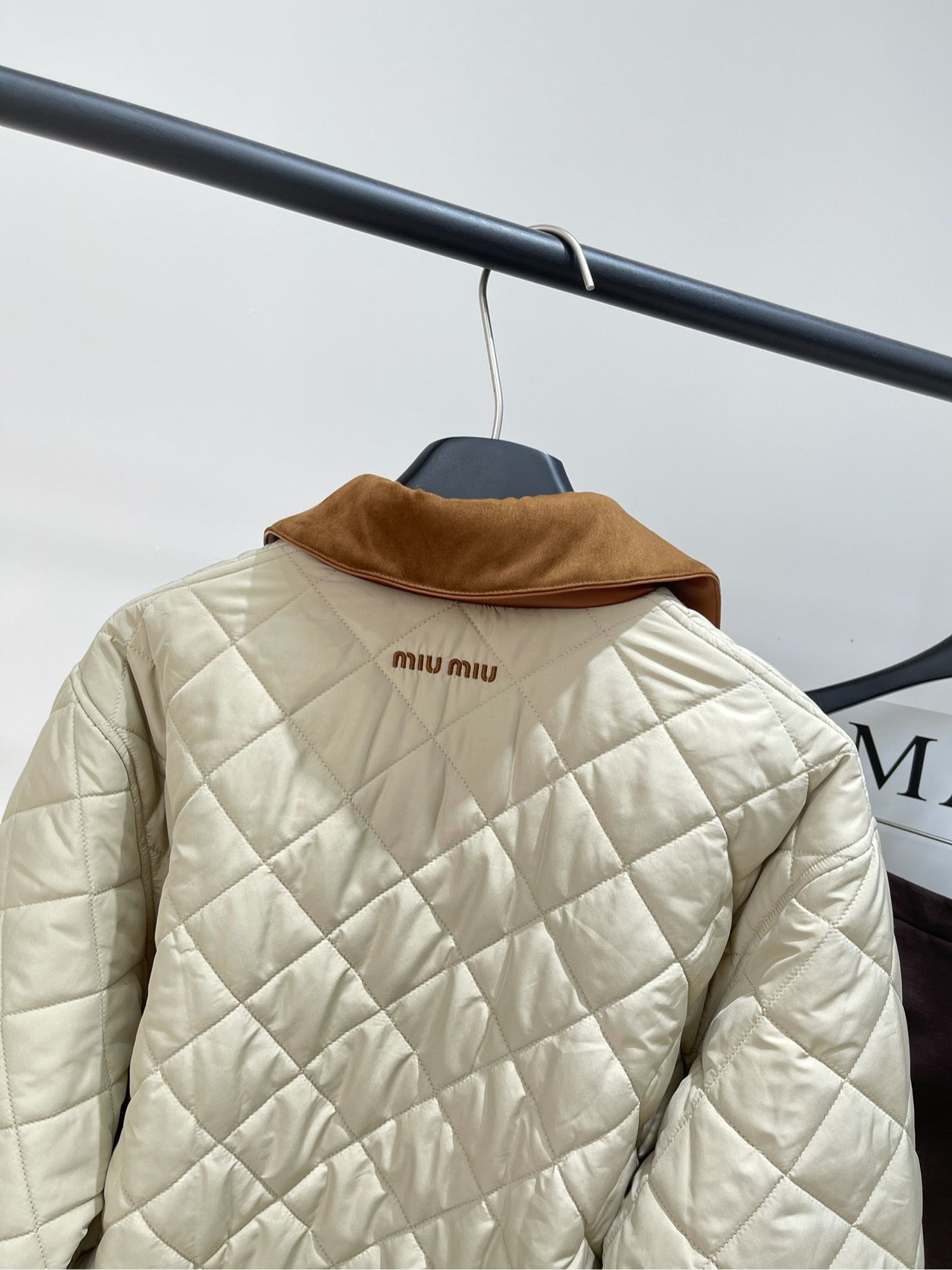 Miu Miu 25 Apricot Brown Plaid Quilted Jacket 296673
