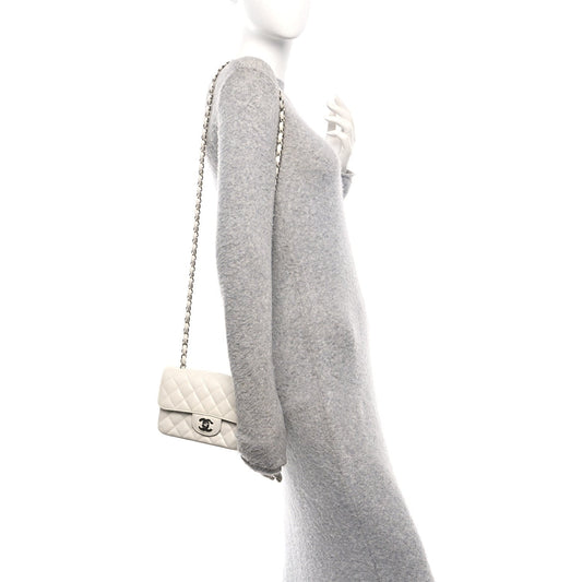 Iridescent Calfskin Quilted Mini Rectangular Flap White