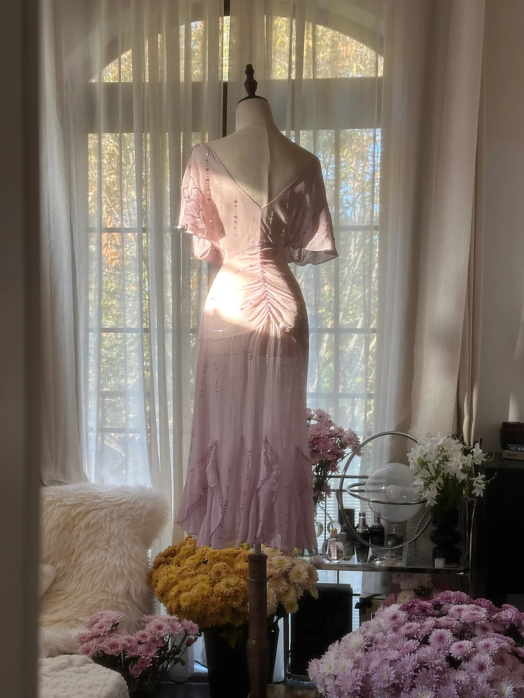 Gentle A Line V Neck Sequin Chiffon Party Dress Wedding Guest Dress SH2963