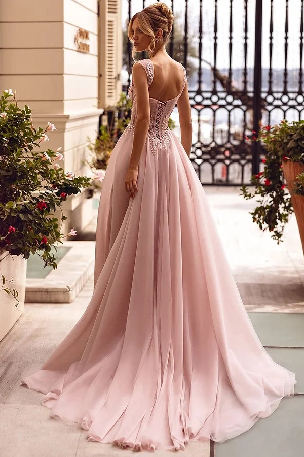 Pink Sleeveless Sweetheart A-Line Beadeds Prom Dress