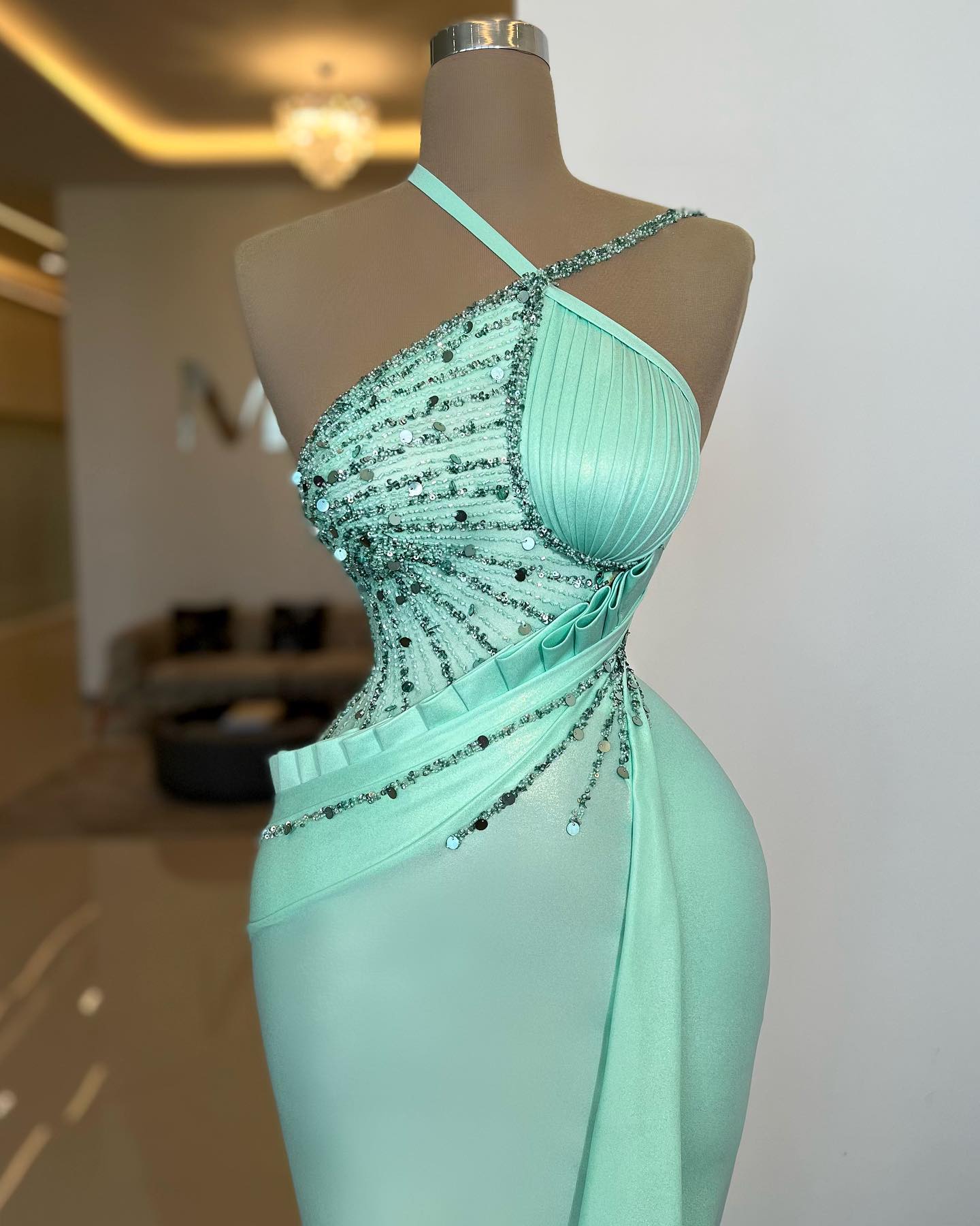 Amazing Mint Green Mermaid Prom Dress With Sequins