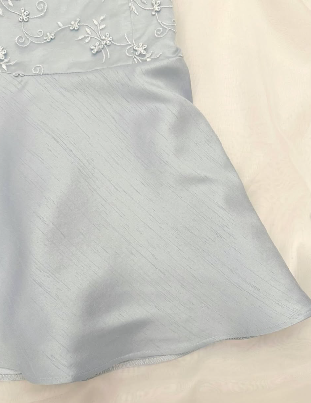 Cute Blue A Line Strapless Embroidery Satin Short Homecoming Dress Outfits SH3608