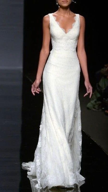 Pretty Wedding Dress Mermaid V Neck Lace Summer White Wedding Dresses Bridal Gowns fg8590