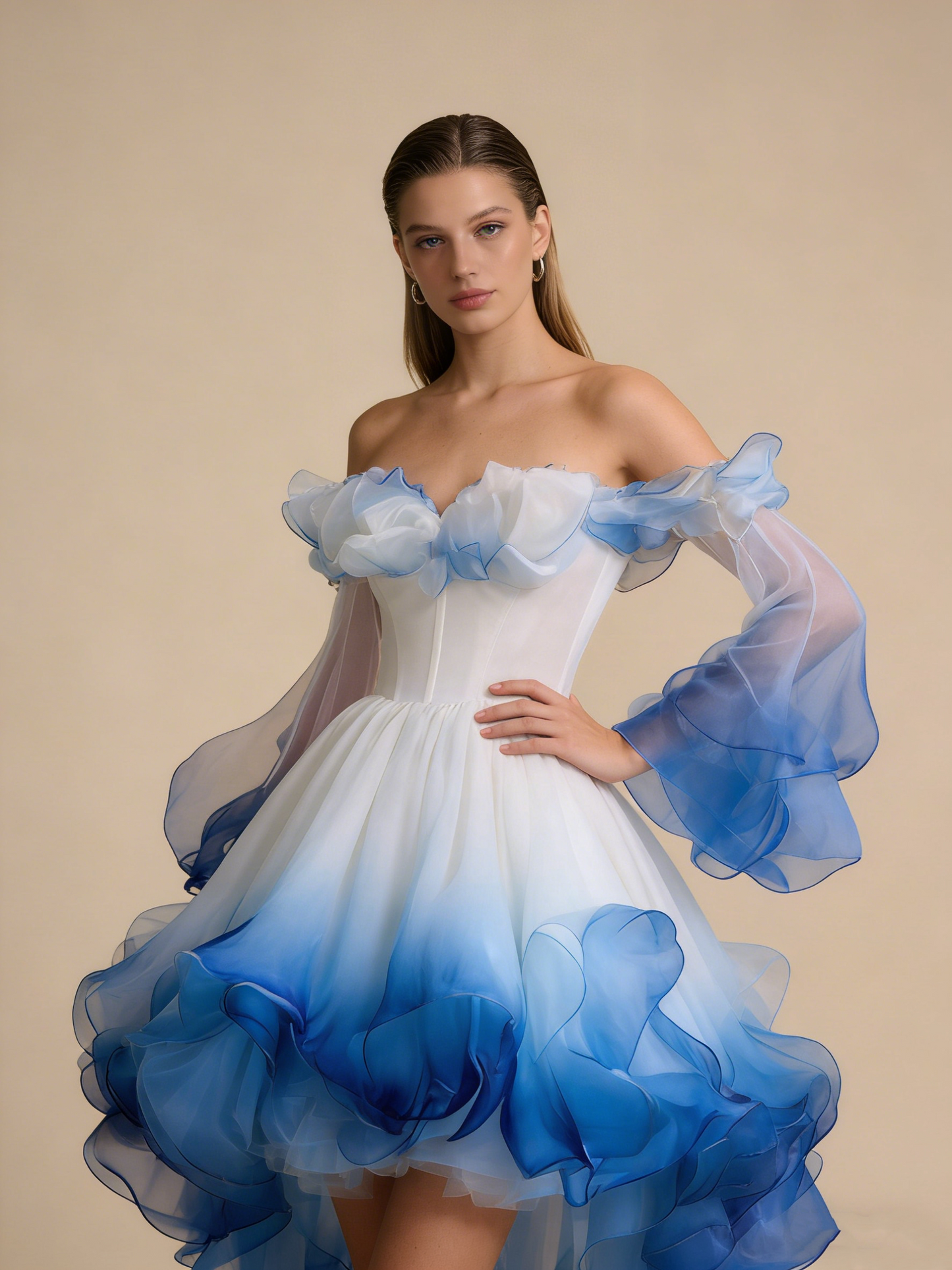 Beauty Homecoming Dress Ombre Off Shoulder Ruffle Short Prom Dress Birthday Party Outfits Cocktail Dress D4726