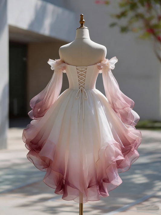Beauty Homecoming Dress Ombre Off Shoulder Ruffle Short Prom Dress Birthday Party Outfits Cocktail Dress D4726