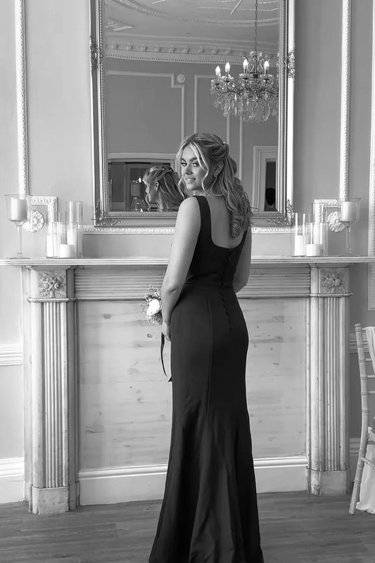 Black Square Sleeveless Mermaid Long Bridesmaid Dress