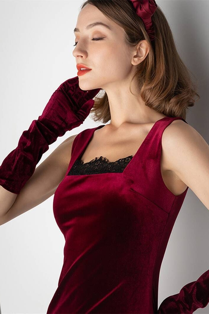 Burgundy Velvet Dress with Slit