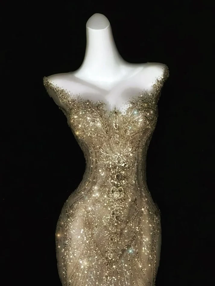 Shiny Dreamy Mermaid V Neck Silver Sequin Long Party Dress Evening Dress Date Dress SH3461