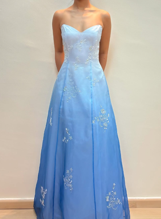 Charming A Line Strapless Beaded Chiffon Satin Prom Dress Evening Dress SH2055