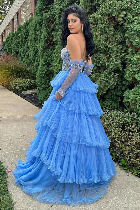 Chic Sweetheart Empire Prarls Tiered Tulle A-Line Party Prom Dress