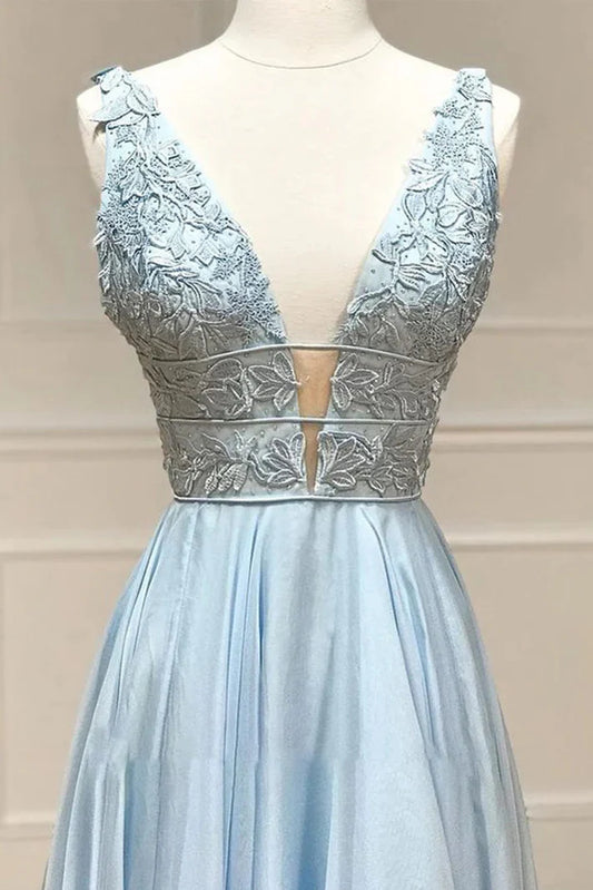 Chiffon V-Neck Sleeveless Appliques A-Line Prom Dress